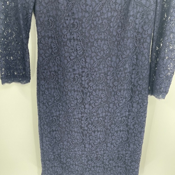 ADRIANNA PAPELL Navy Blue Lace Lined Sheath Dress 3/4 Sleeve Size 8 - Picture 4 of 11